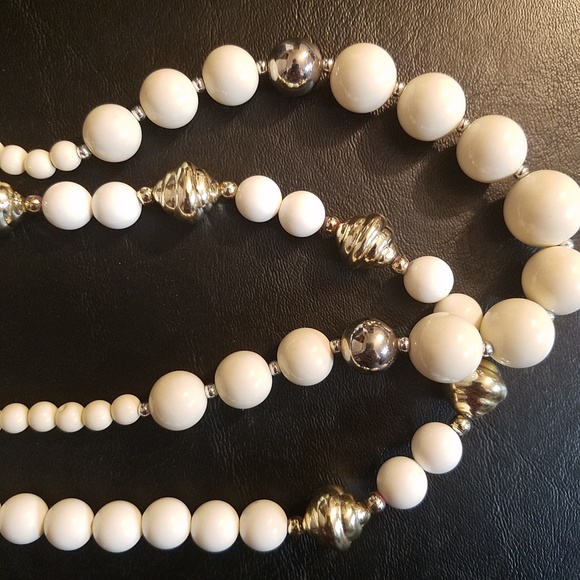 3 for $20 - 2 White Silver Plastic Bead Necklaces - Picture 3 of 3